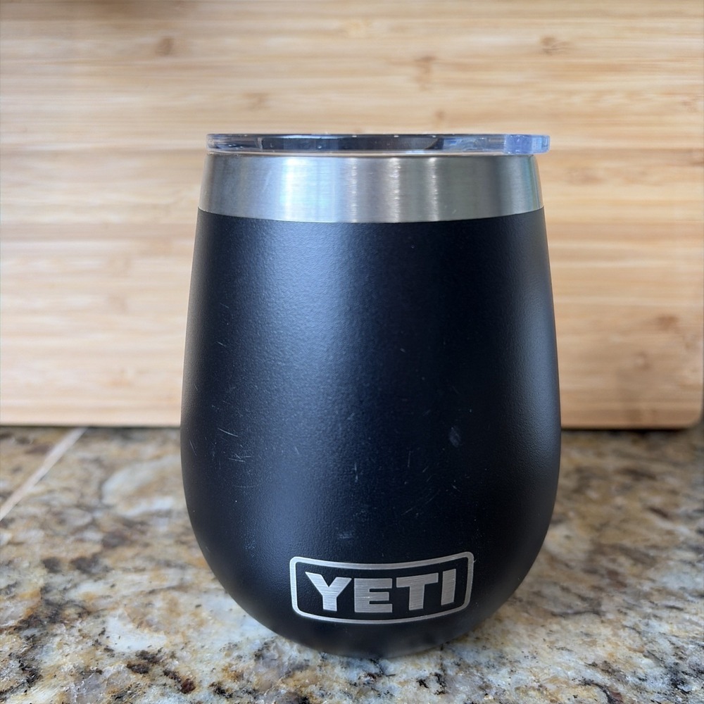 YETI Classic Black Rambler 10-oz Wine Tumbler w/ MagSlider Lid NEW Travel Cup
